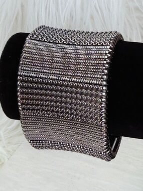 Silvertone Wide Mesh Stretch Bracelet